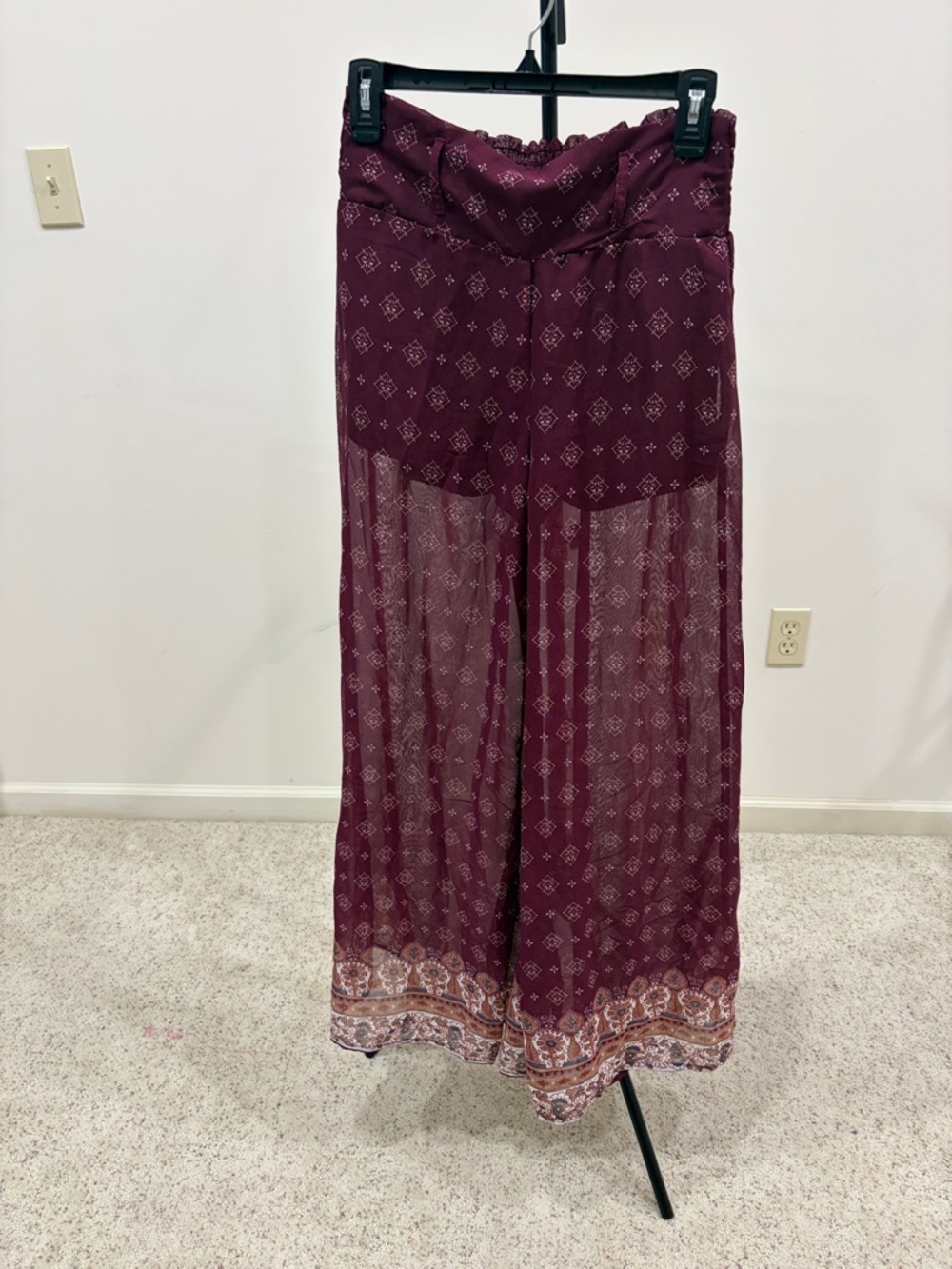 Live 4 Truth Wide-Leg Sheer Palazzo Pants - Burgundy with Cream Border
